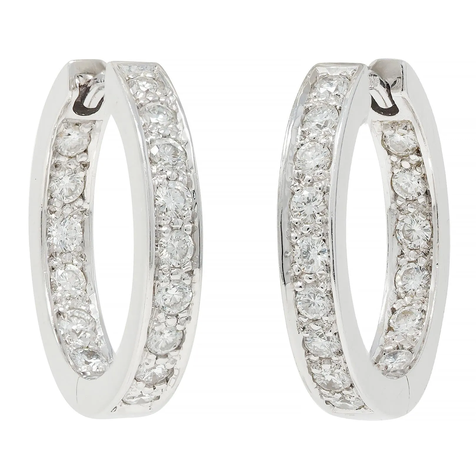 0.90 CTW Diamond 18 Karat White Gold Inside Outside 18 MM Hoop Earrings