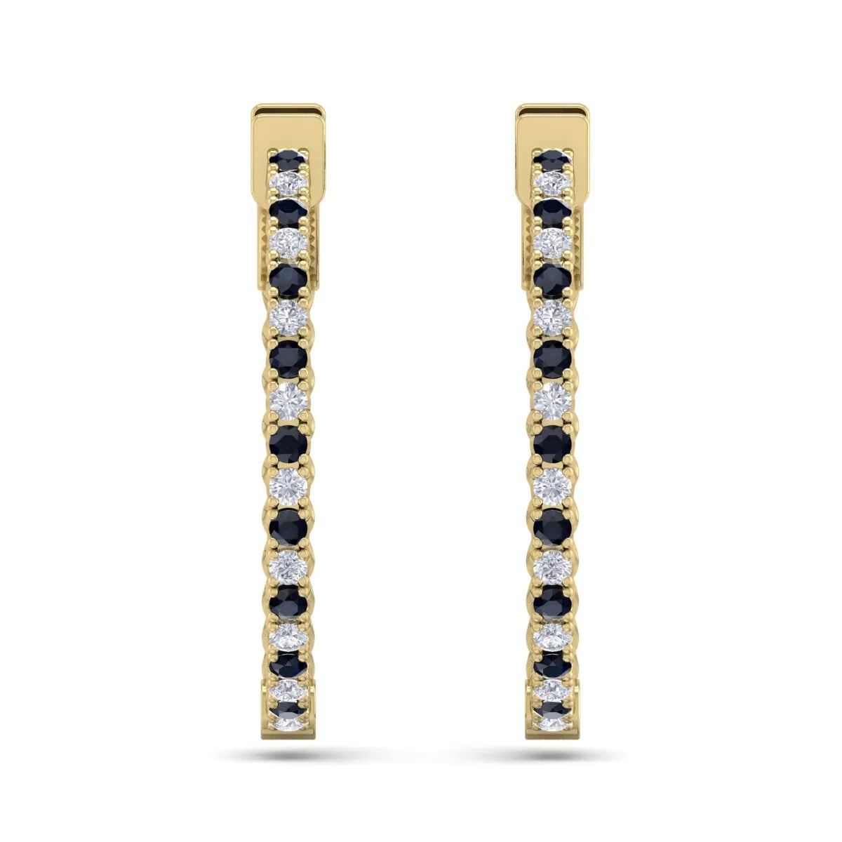 1 Carat Sapphire And Diamond Hoop Earrings In 14 Karat Yellow Gold, 3/4 Inch