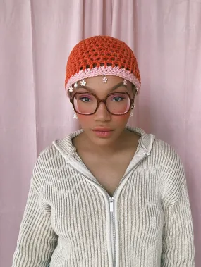 (1 Of 1) Orange and Pink Crown Crochet Hat - READY TO SHIP