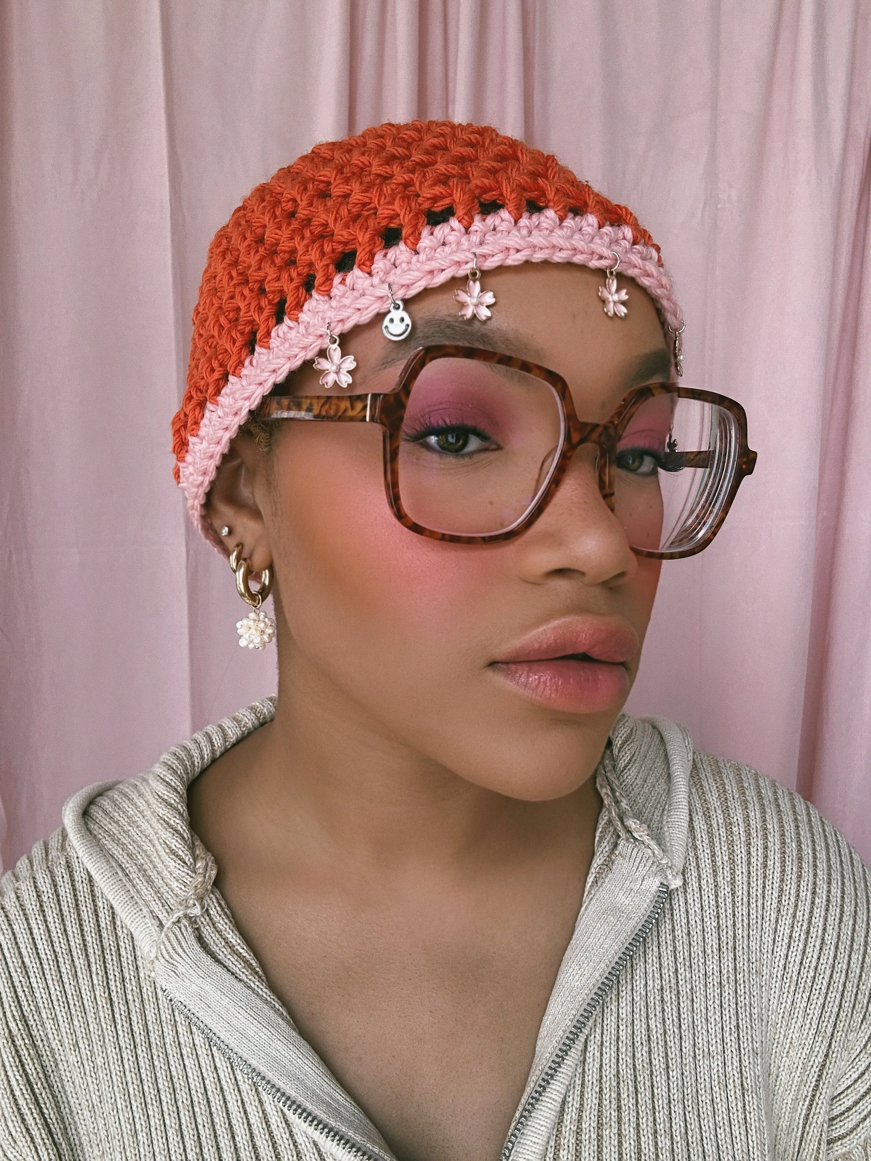 (1 Of 1) Orange and Pink Crown Crochet Hat - READY TO SHIP