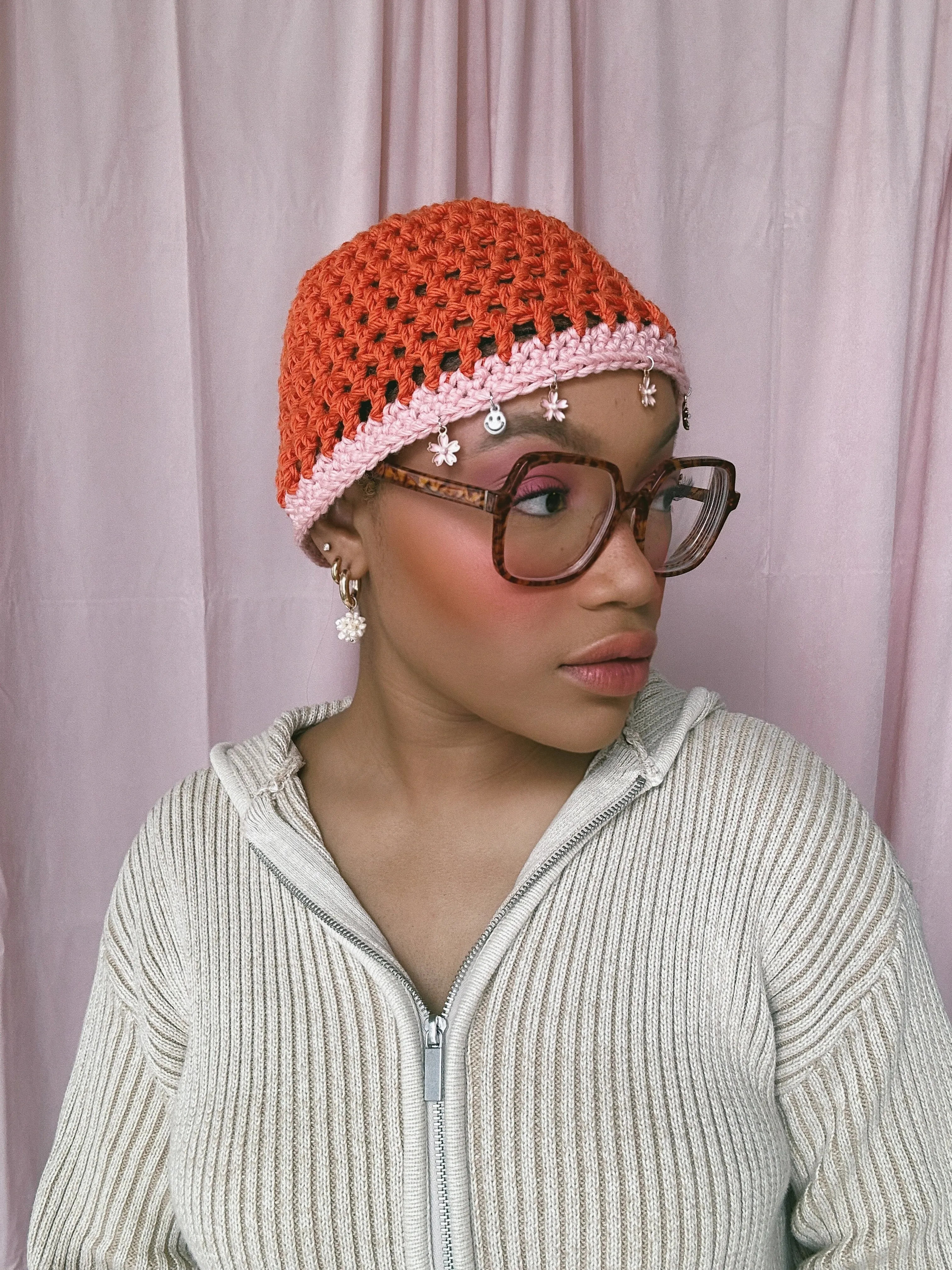 (1 Of 1) Orange and Pink Crown Crochet Hat - READY TO SHIP