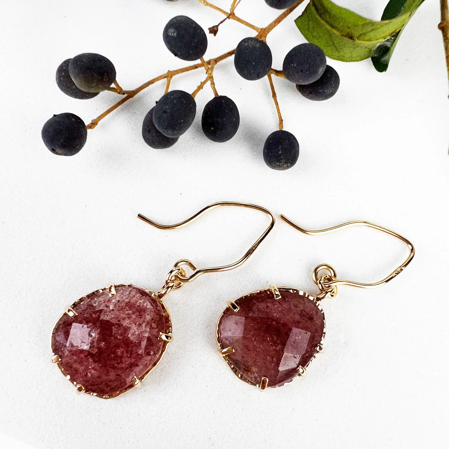 14k Cherry Quartz Earrings