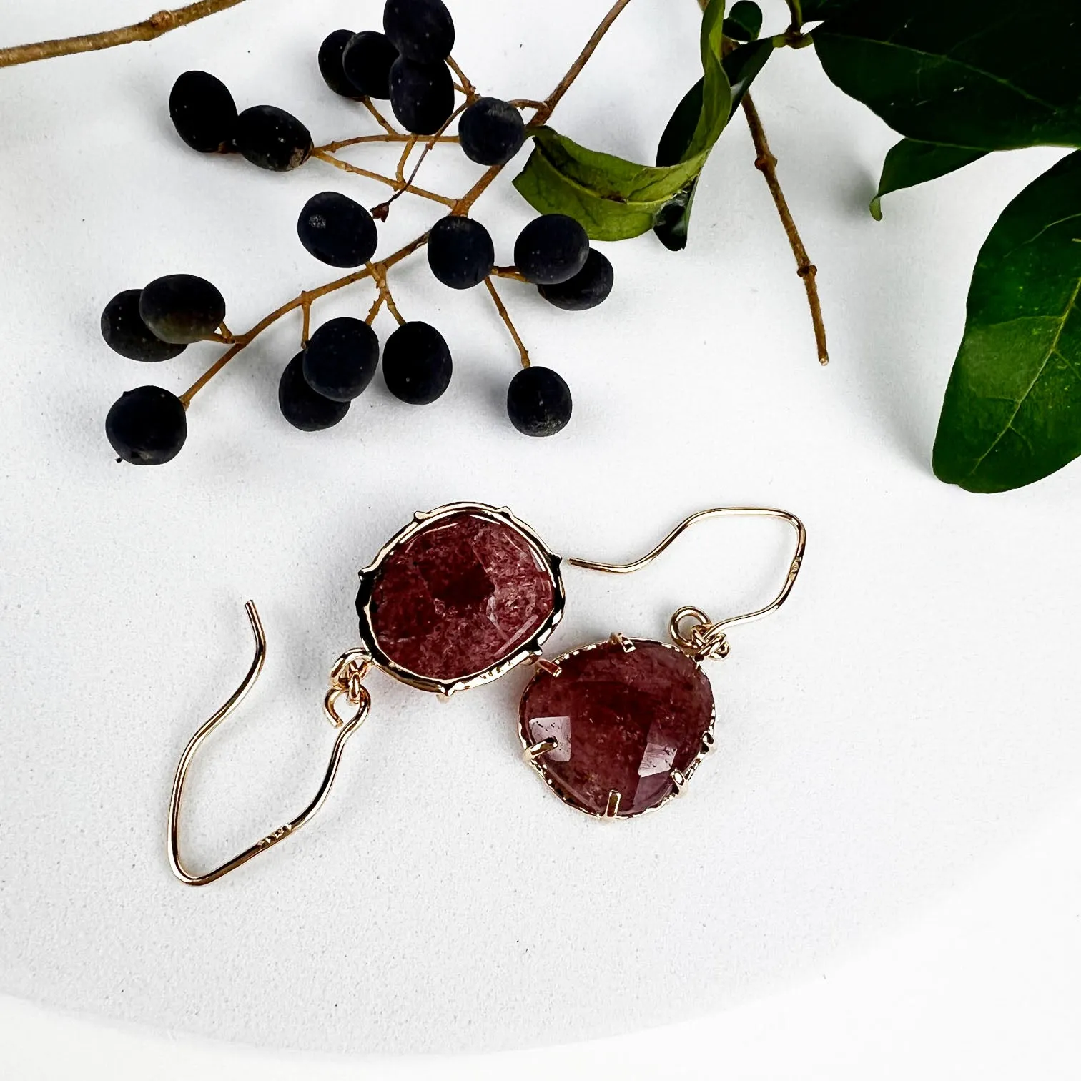 14k Cherry Quartz Earrings