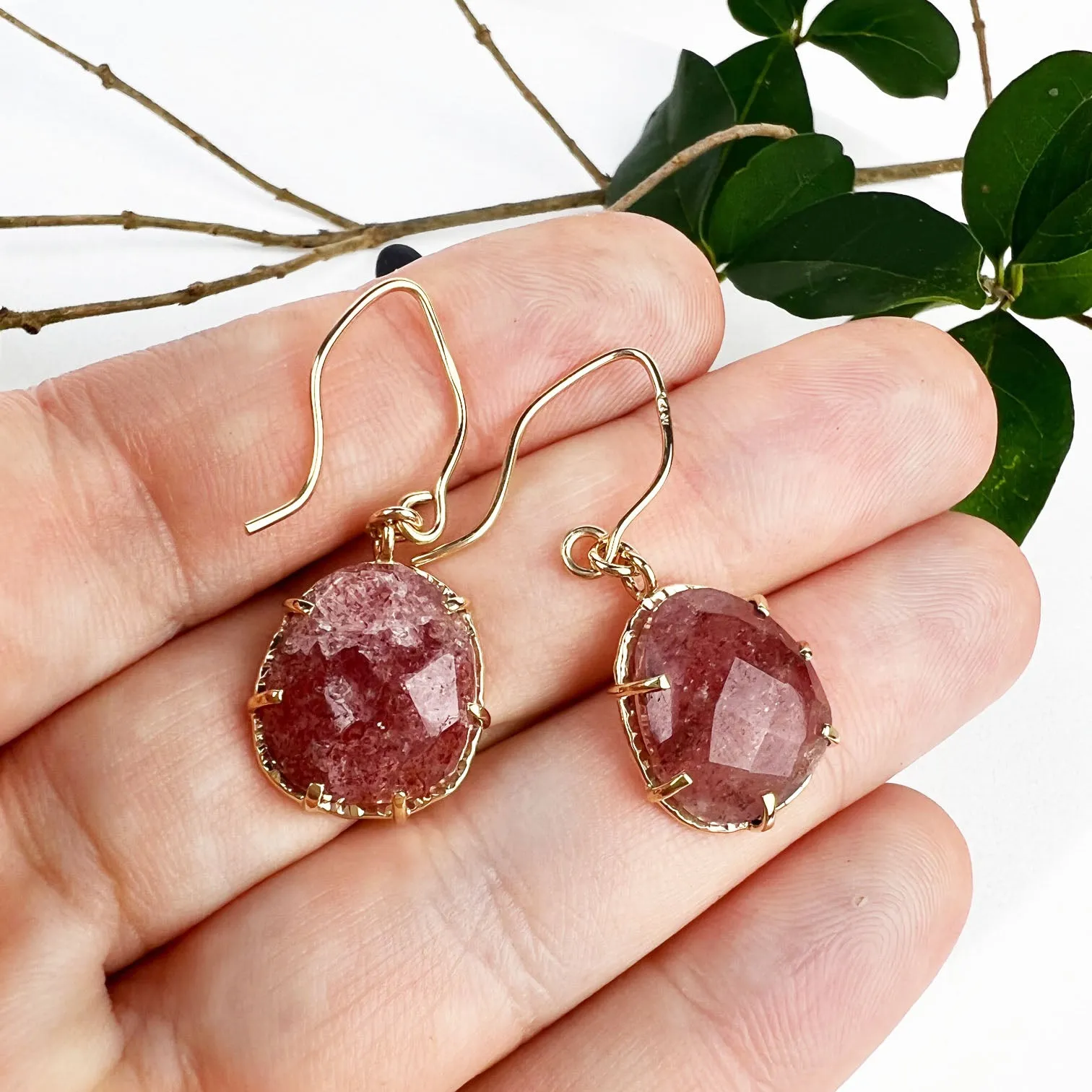 14k Cherry Quartz Earrings