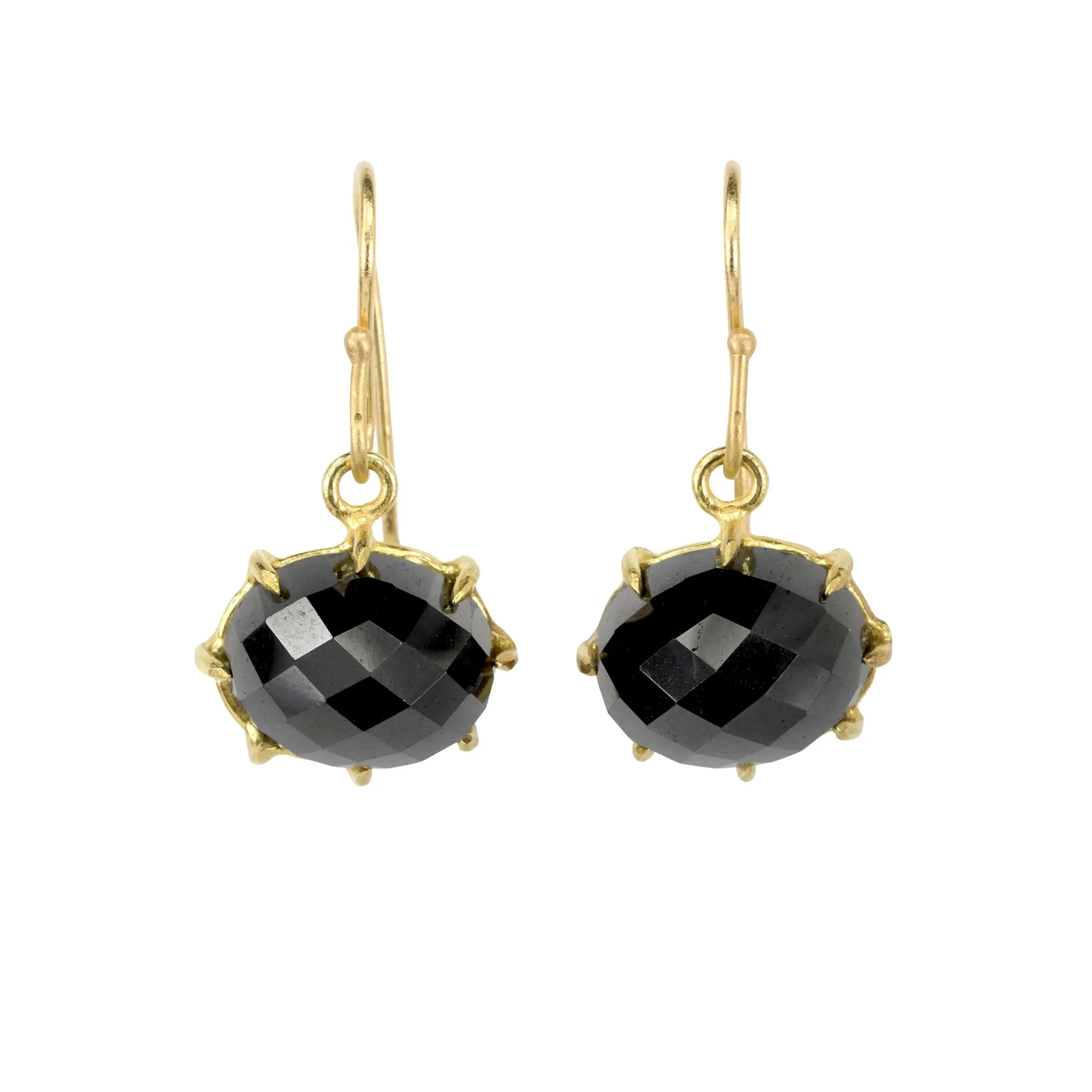 18K Gold Oval Faceted Hematite Earrings