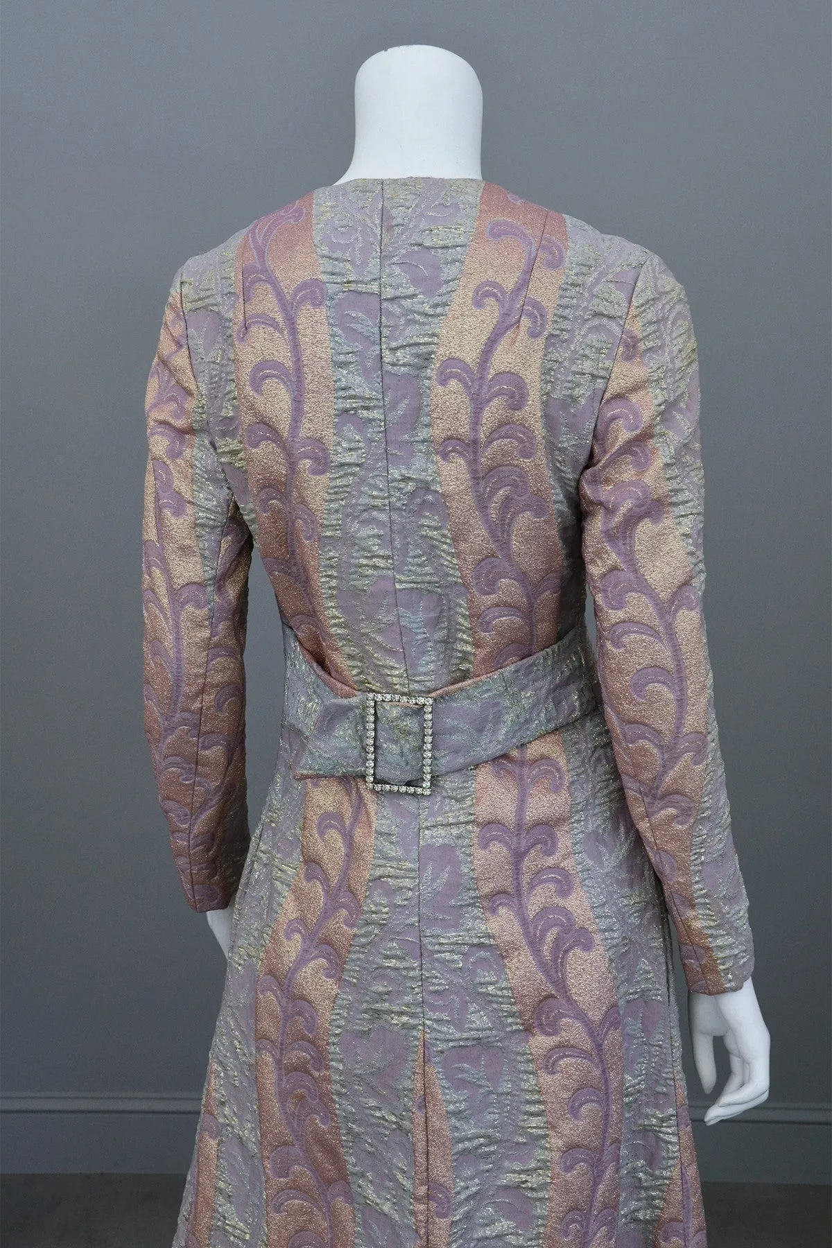 1960s 70s Lurex Brocade Maxi Evening Dress Coat XS