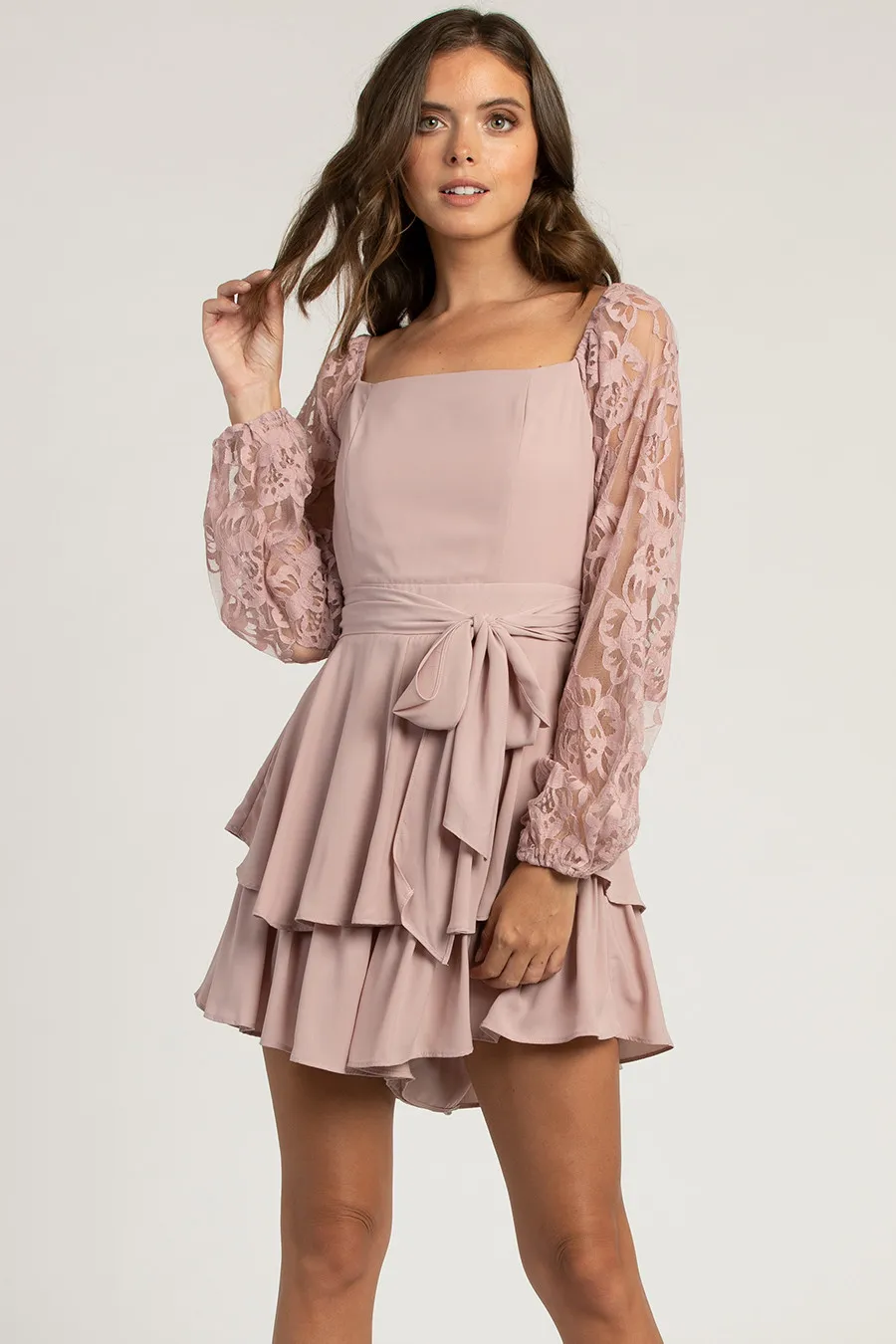 2 Way Long Sleeve Playsuit with Contrast Lace Sleeves (AJP865B) 