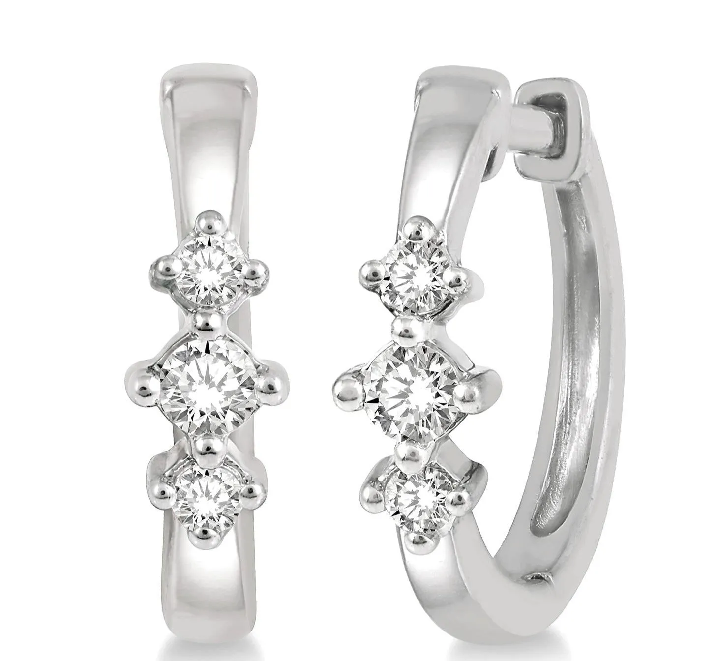 3 Stone Petite Huggie Diamond Earrings