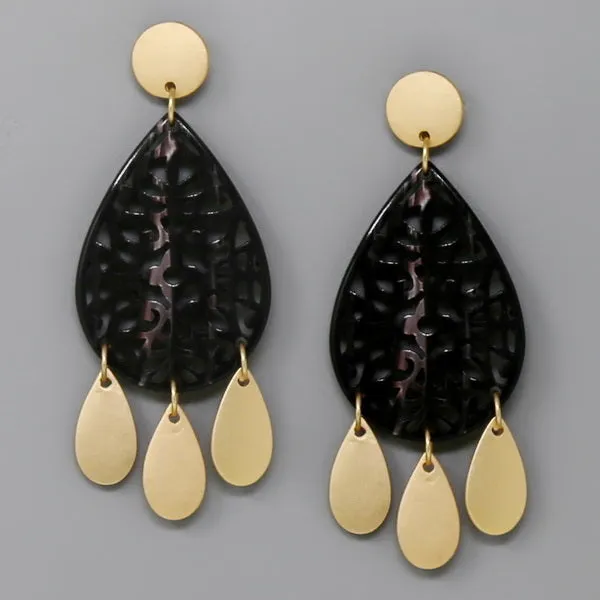 Acetate Teardrop With Metal Fringe Earrings