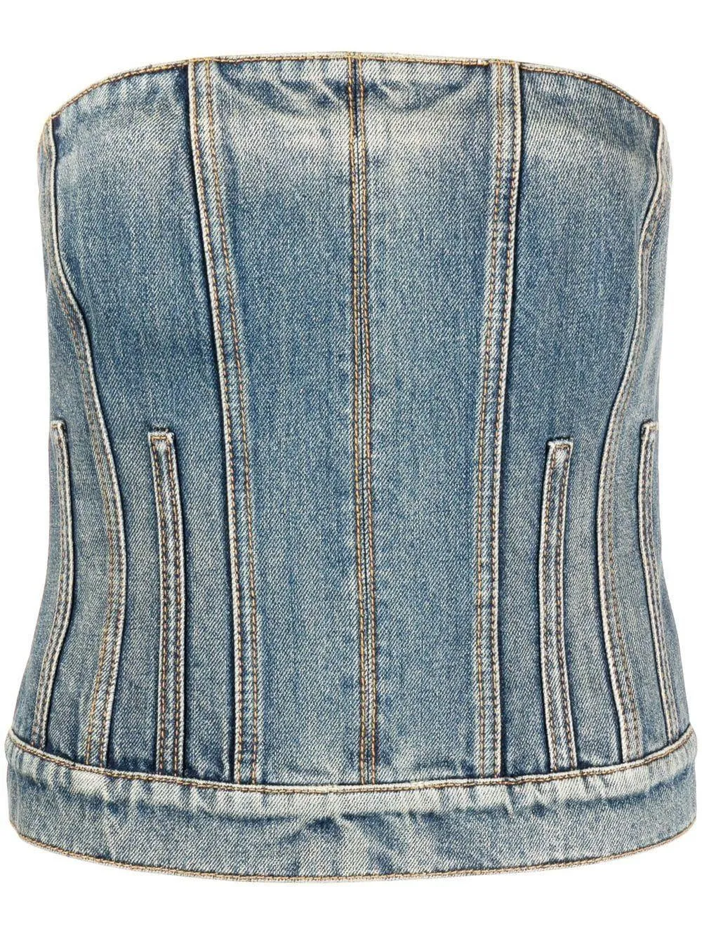 ALEXANDER MCQUEEN Distressed Wash Denim Corset Top for Women - SS23