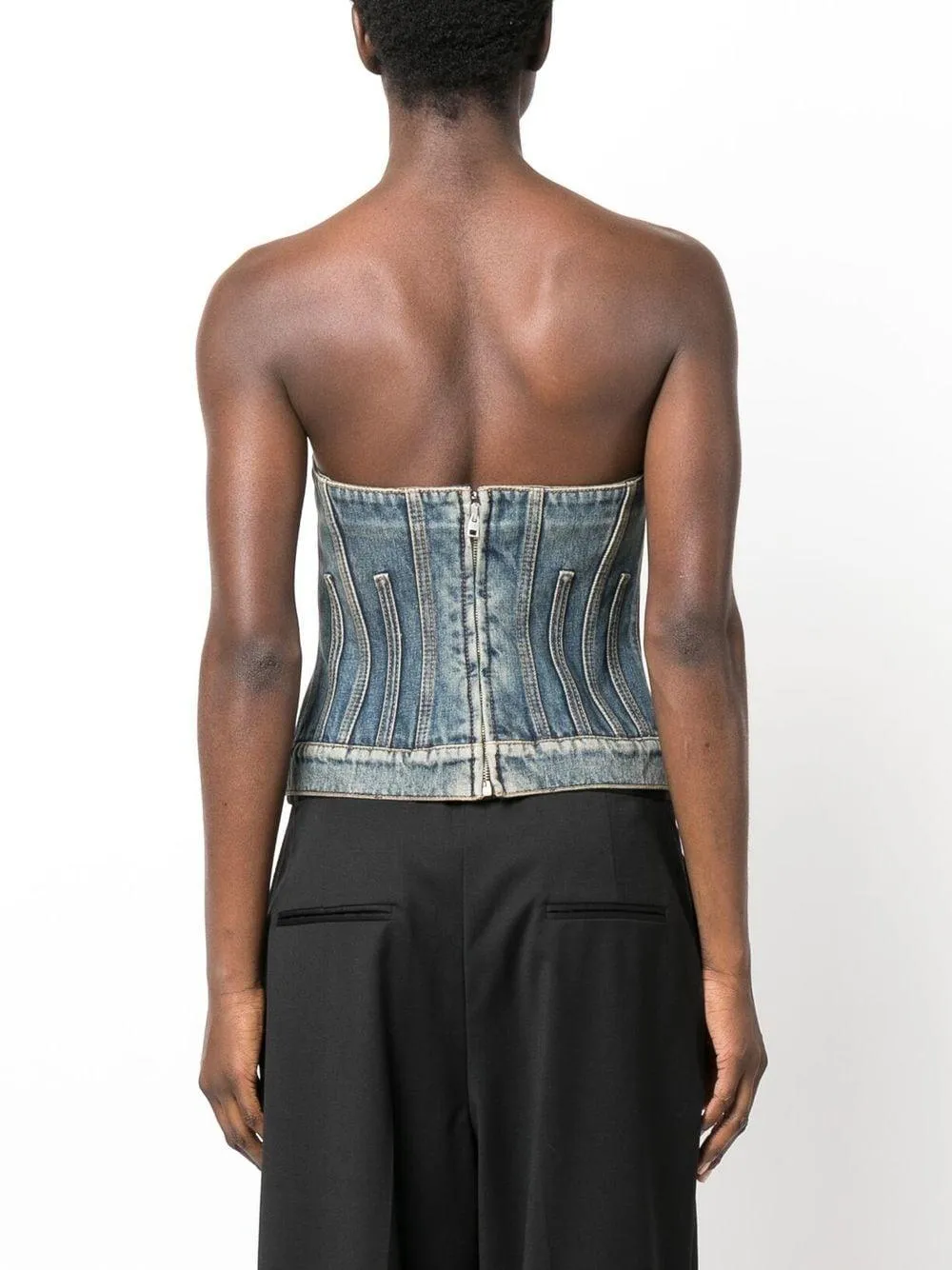 ALEXANDER MCQUEEN Distressed Wash Denim Corset Top for Women - SS23