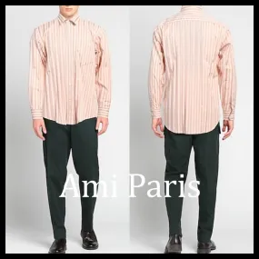 AMI PARIS  |Stripes Unisex Street Style Long Sleeves Cotton Logo