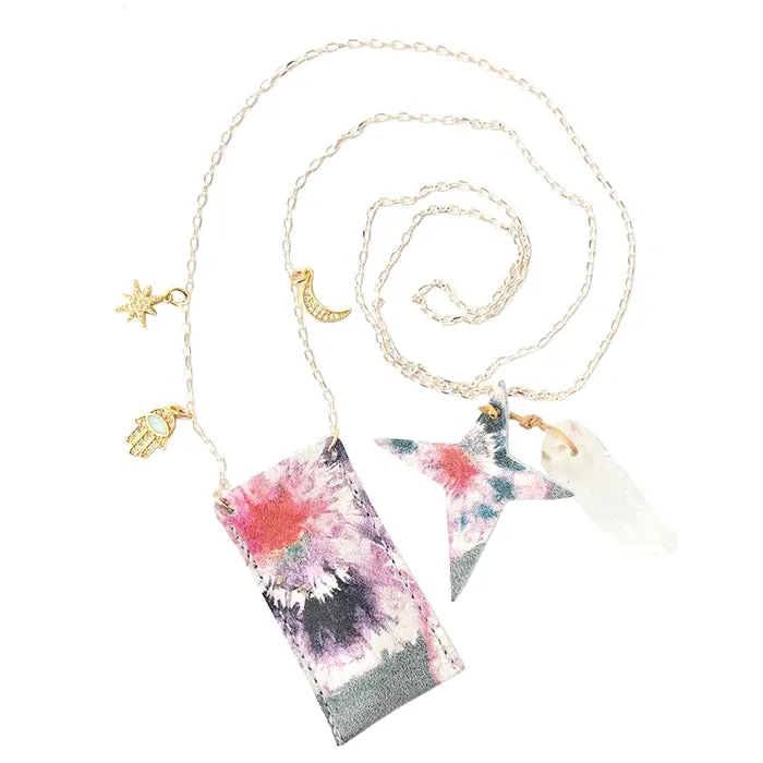 Atsuyo Et Akiko Amulet Crystal Necklace Tie-Dye Grey Flower