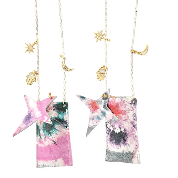 Atsuyo Et Akiko Amulet Crystal Necklace Tie-Dye Grey Flower