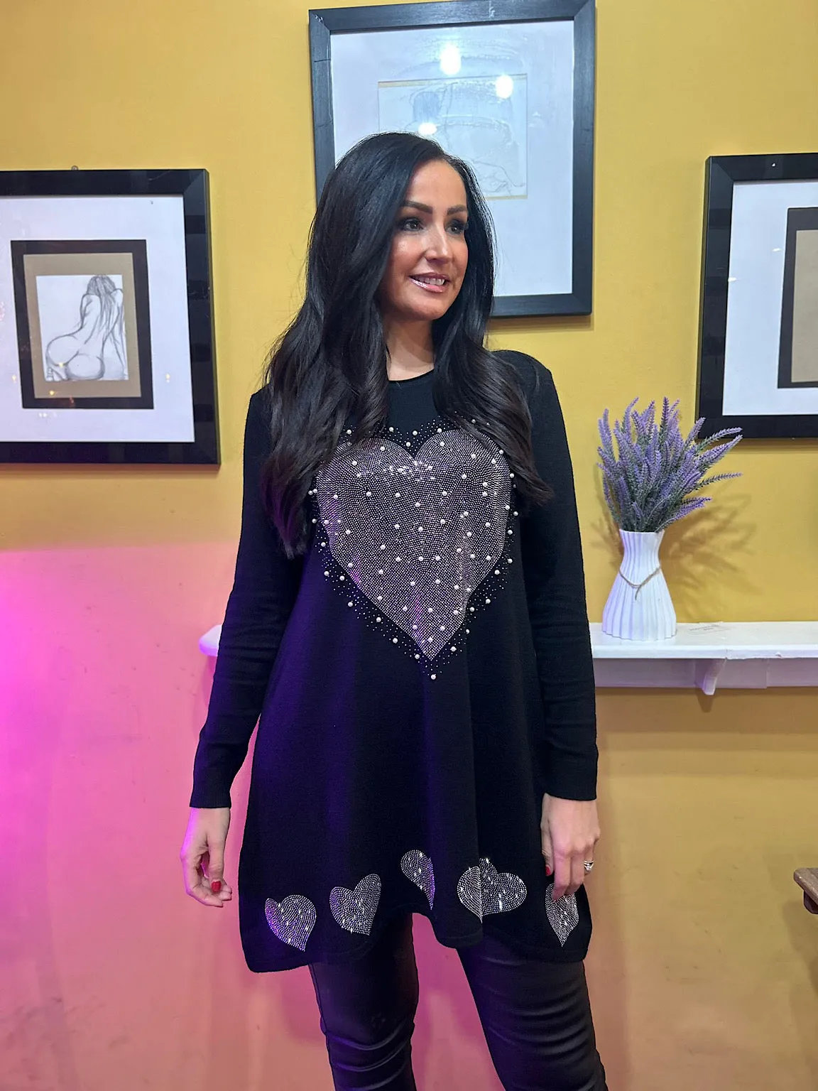 Black Embellished Heart Tunic Misty