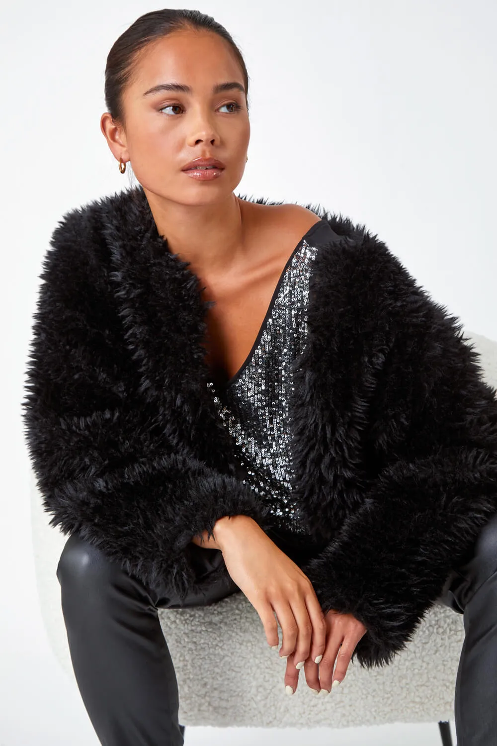 Black Petite Faux Fur Coat | Roman UK