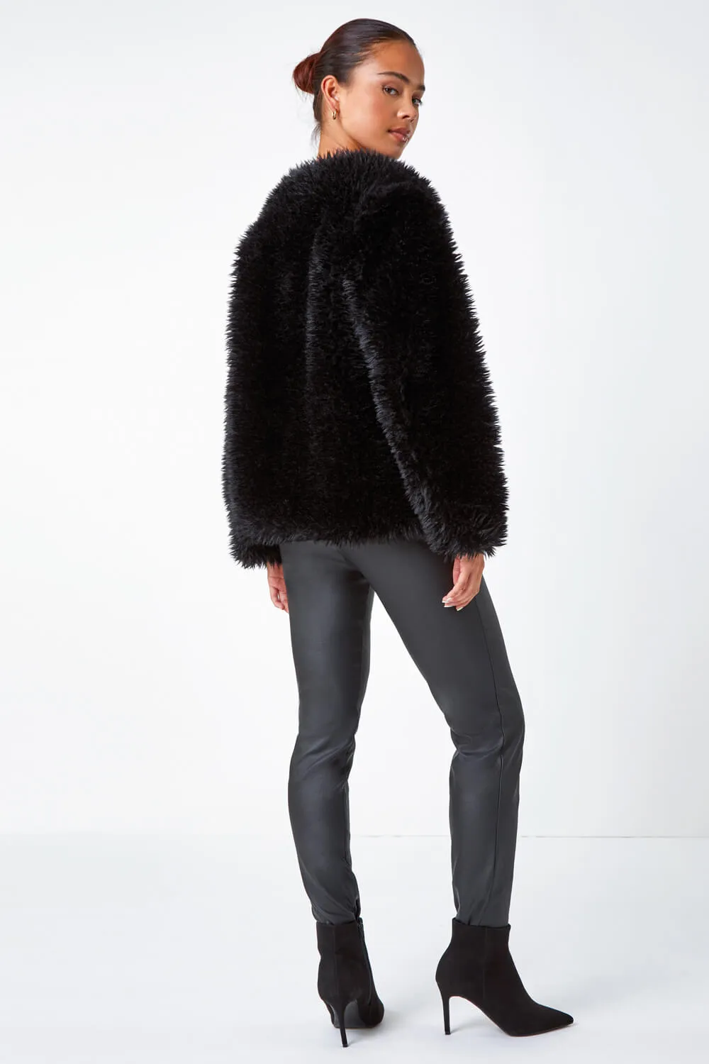 Black Petite Faux Fur Coat | Roman UK