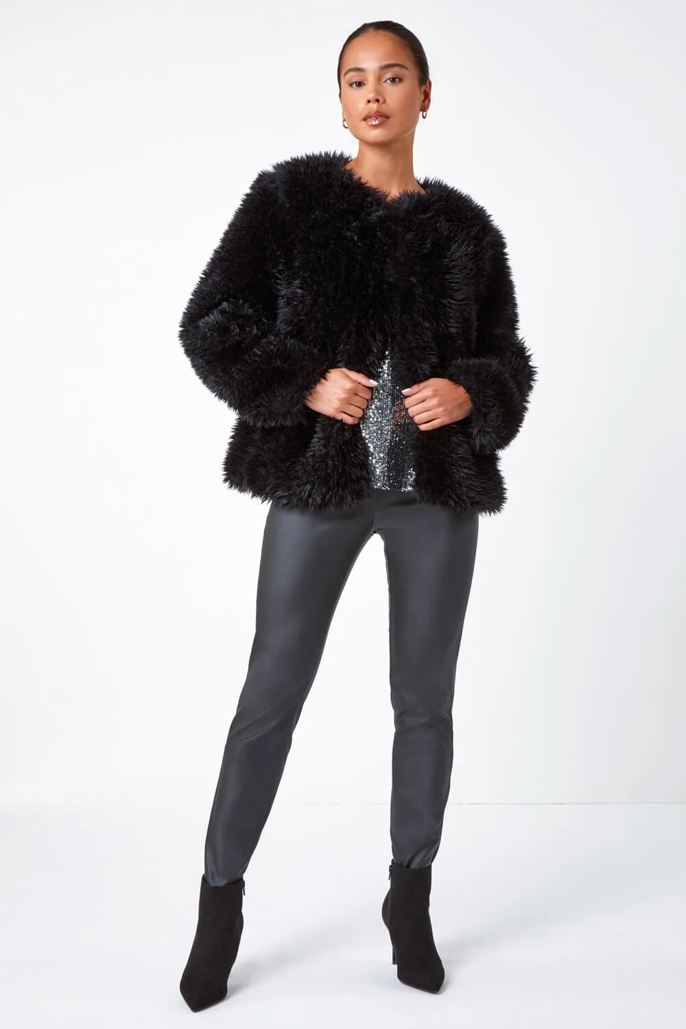 Black Petite Faux Fur Coat | Roman UK