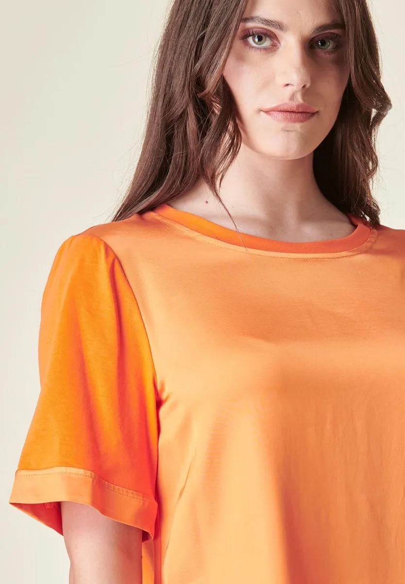 Blusa arancione raso-jersey manica corta