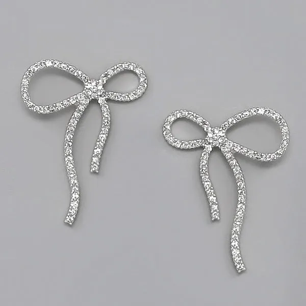 Bow Glass Stone Pave Drop Earrings