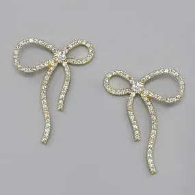 Bow Glass Stone Pave Drop Earrings