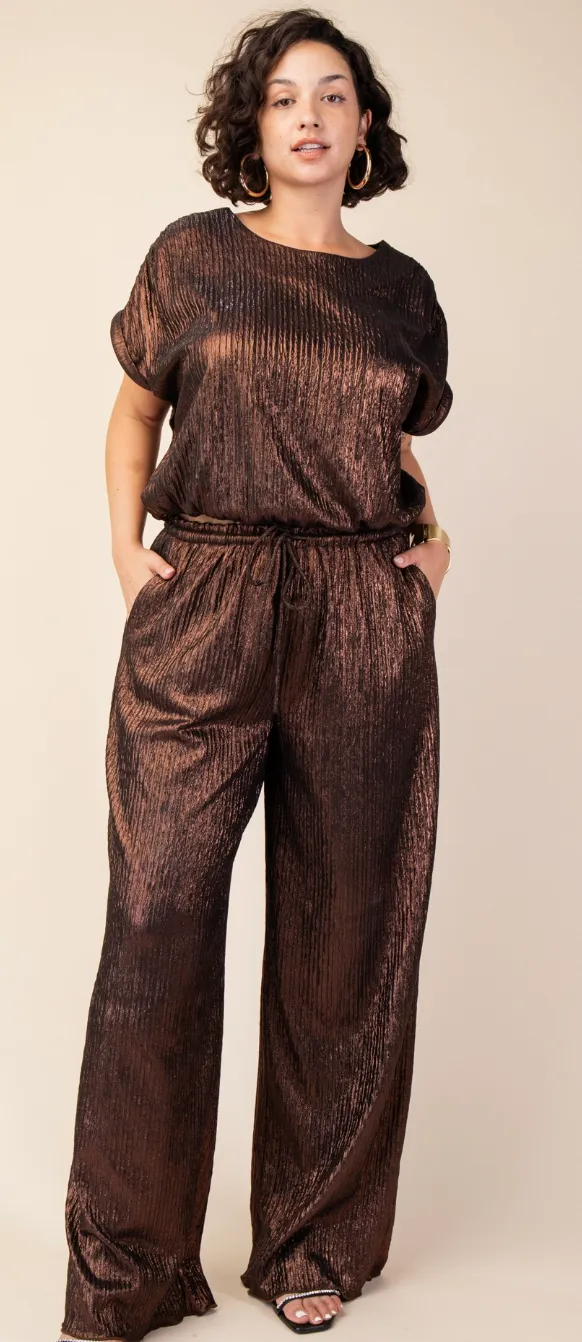 Brown Iridescent Bubble Blouse and Pant Set