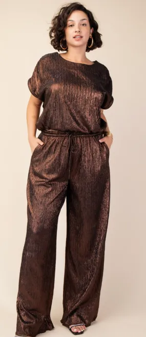 Brown Iridescent Bubble Blouse and Pant Set