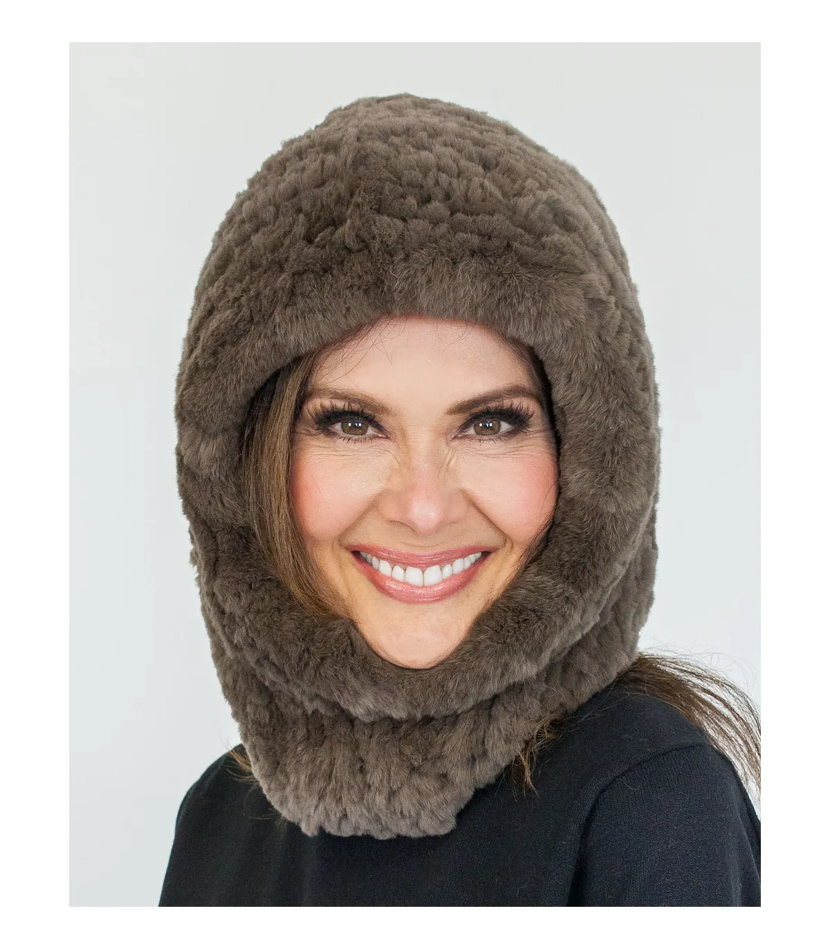 Brown Rex Rabbit Knitted Hood at FurHatWorld