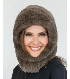 Brown Rex Rabbit Knitted Hood at FurHatWorld