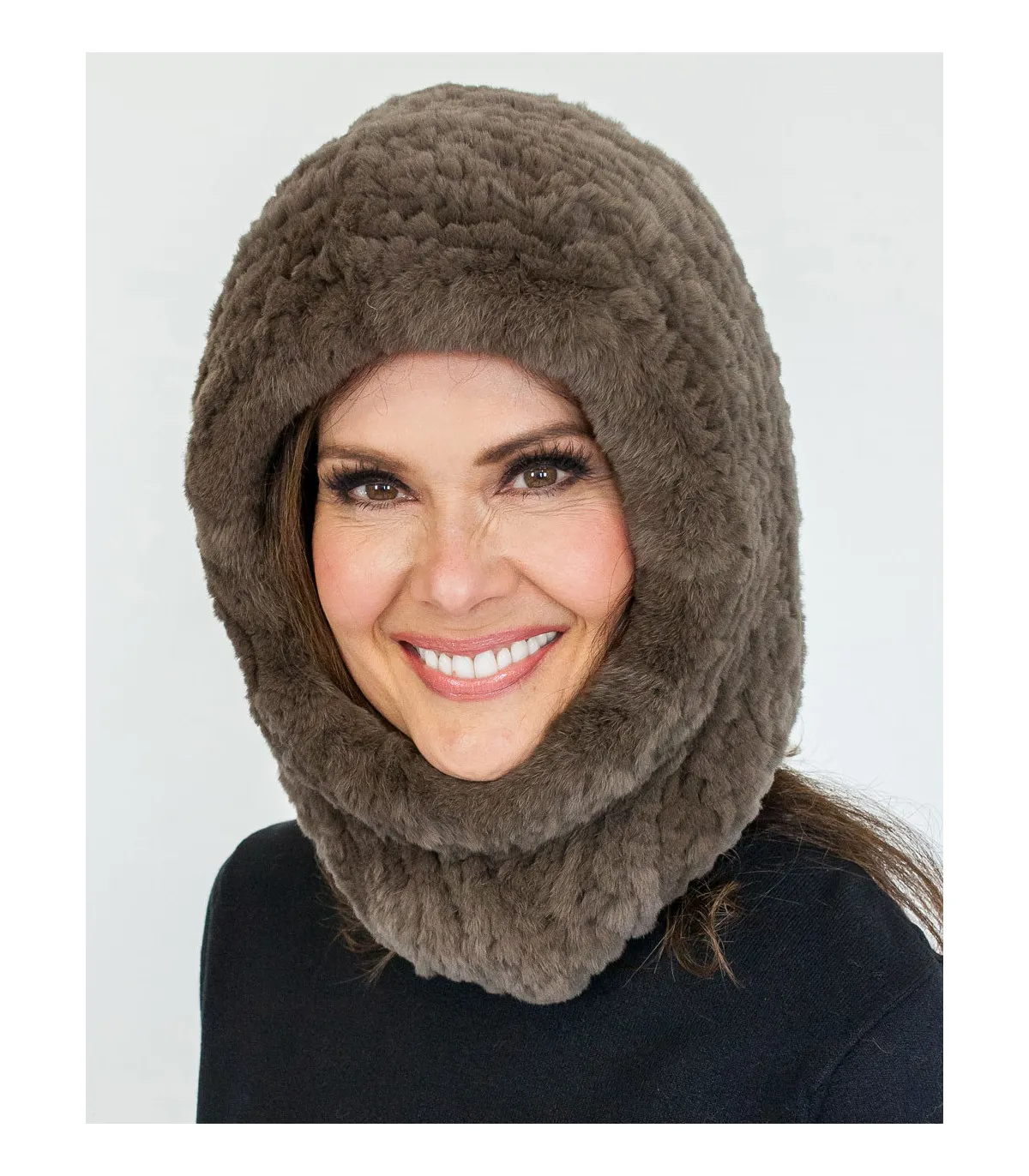 Brown Rex Rabbit Knitted Hood at FurHatWorld