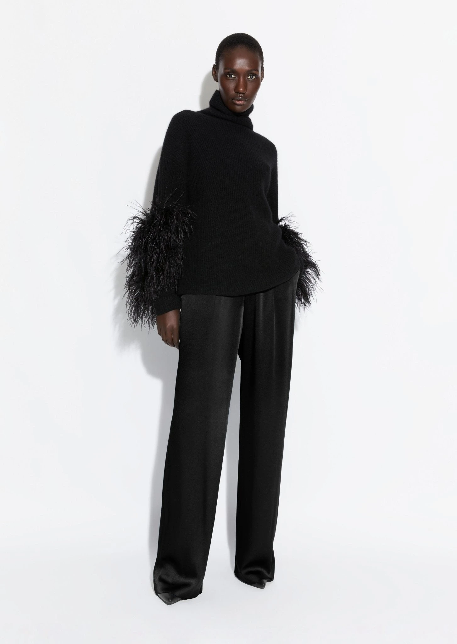 		Cashmere Silk Turtleneck With Feathers	