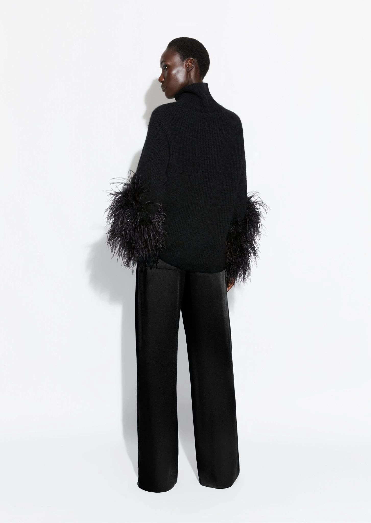 		Cashmere Silk Turtleneck With Feathers	