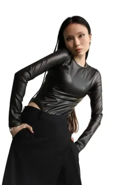 Clever Alice vegan leather long sleeved bodysuit