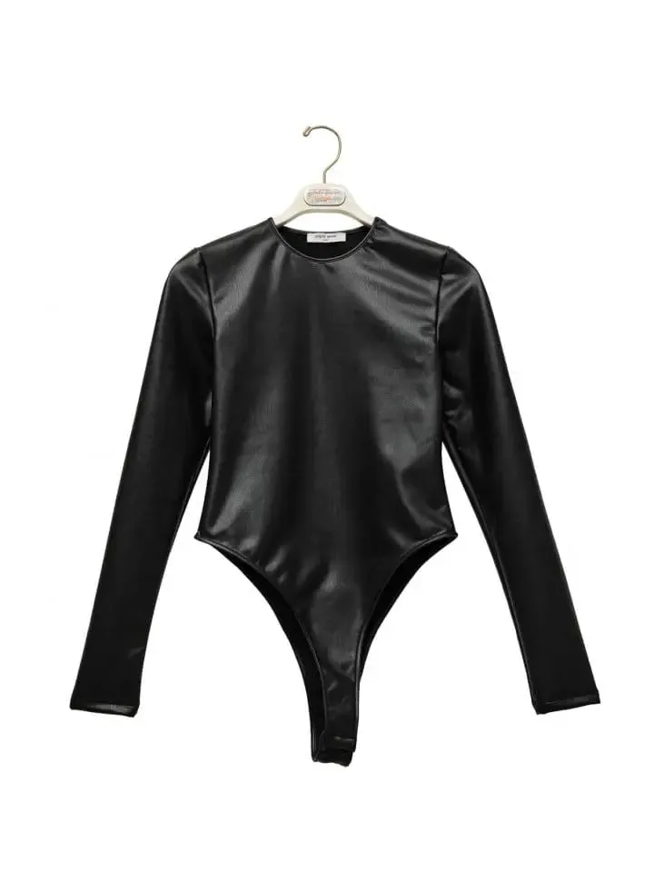 Clever Alice vegan leather long sleeved bodysuit