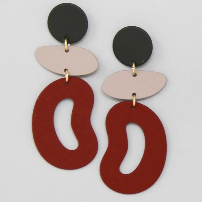 Color Coated Geometric Metal Drop Earrings