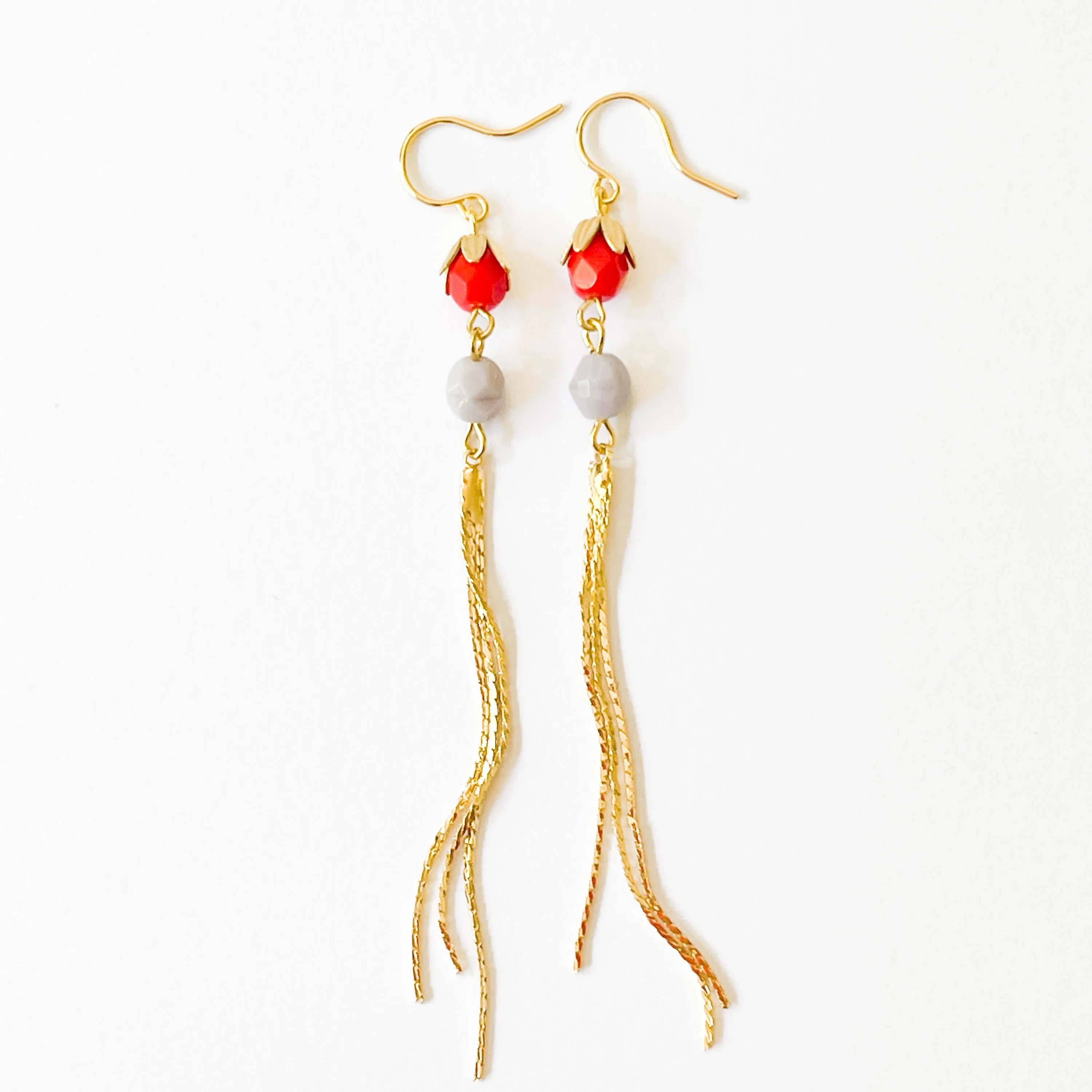 Colorful Gold Chain Tassel Earrings - WS