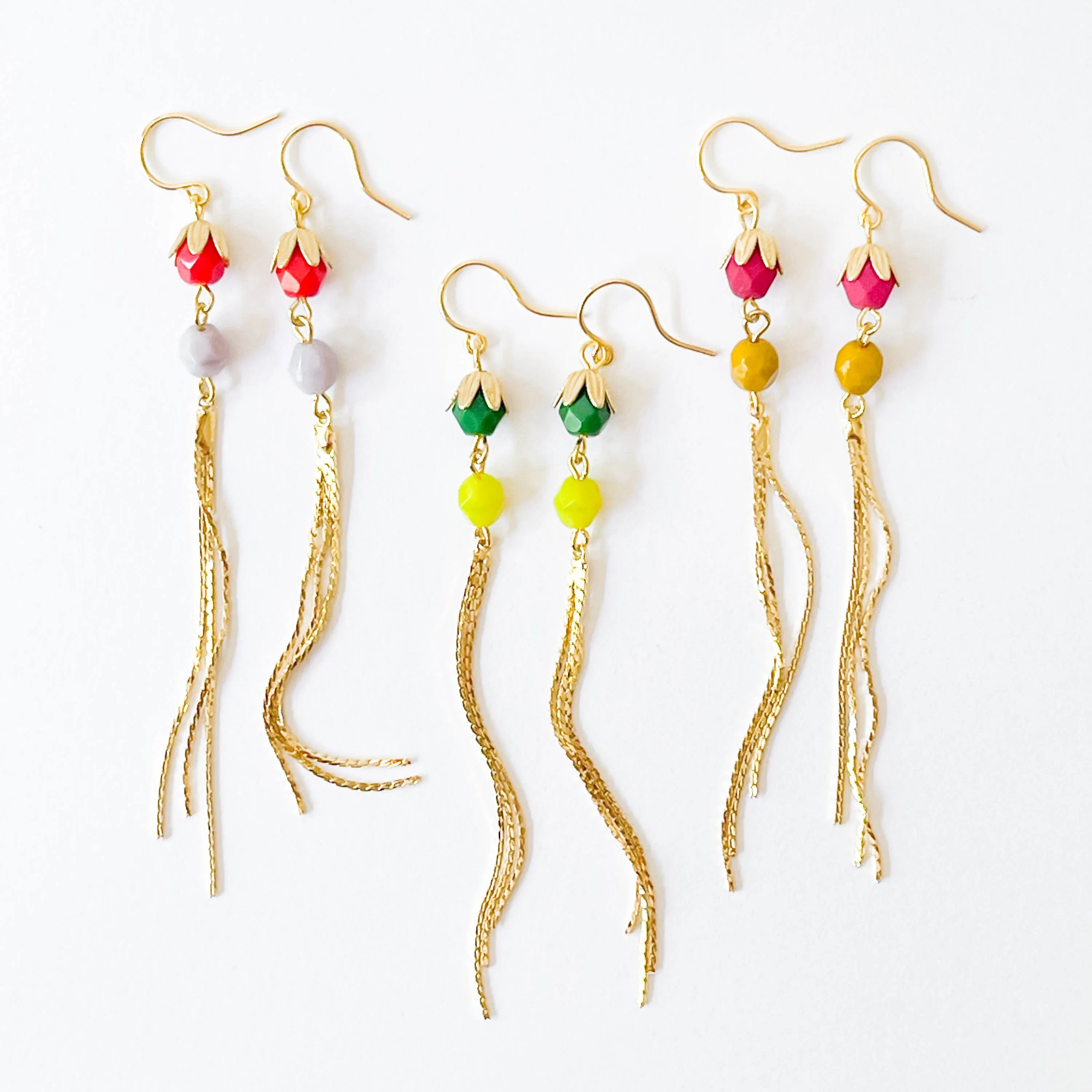 Colorful Gold Chain Tassel Earrings - WS