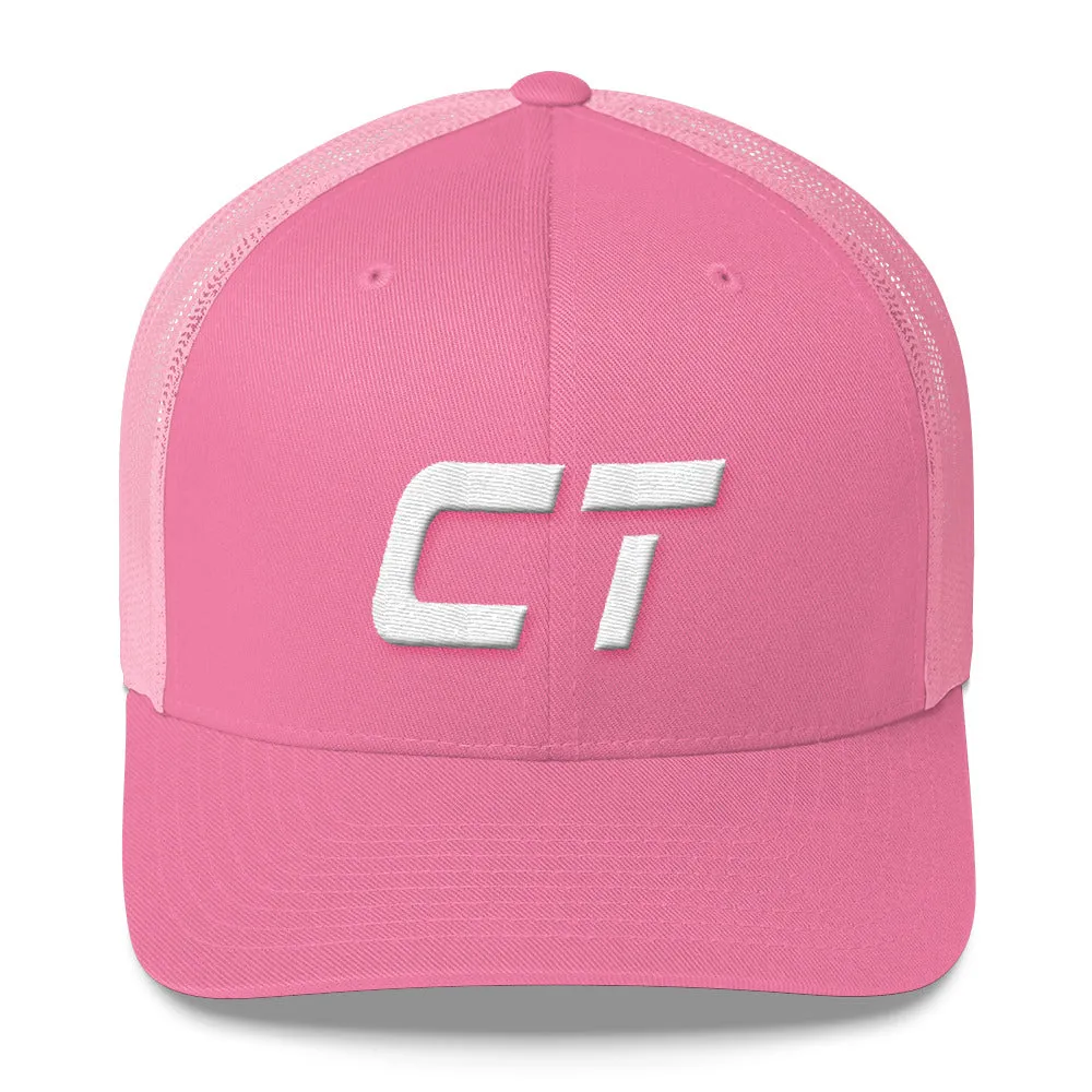 Connecticut - Mesh Back Trucker Cap - White Embroidery - CT - Many Hat Color Options Available