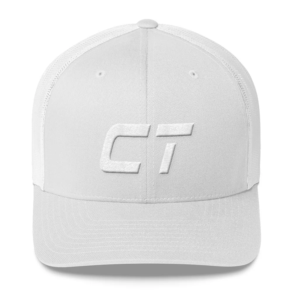 Connecticut - Mesh Back Trucker Cap - White Embroidery - CT - Many Hat Color Options Available