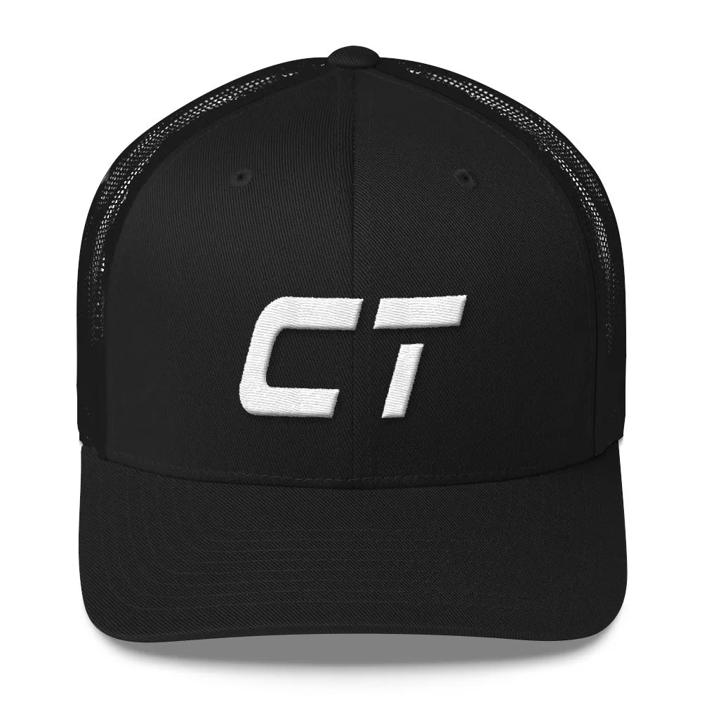 Connecticut - Mesh Back Trucker Cap - White Embroidery - CT - Many Hat Color Options Available