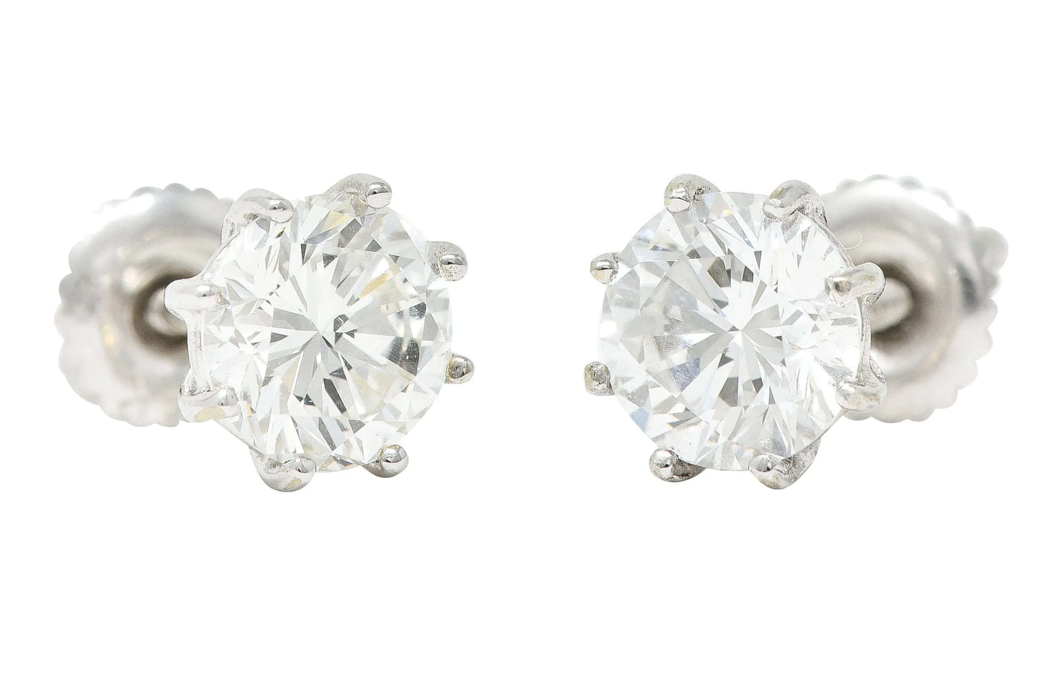 Contemporary 1.86 CTW Round Brilliant Diamond 14 Karat White Gold Screwback Stud Earrings