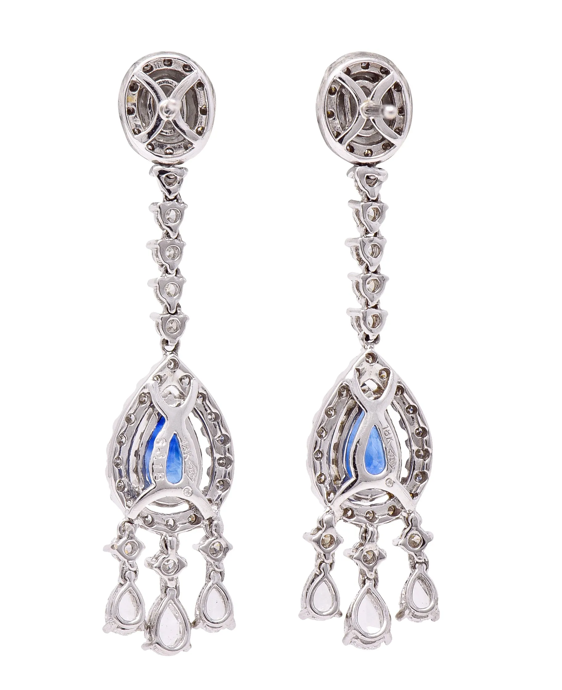 Contemporary 4.46 CTW Pear Cut sapphire Diamond 18 Karat White Gold Fringe Drop Earrings