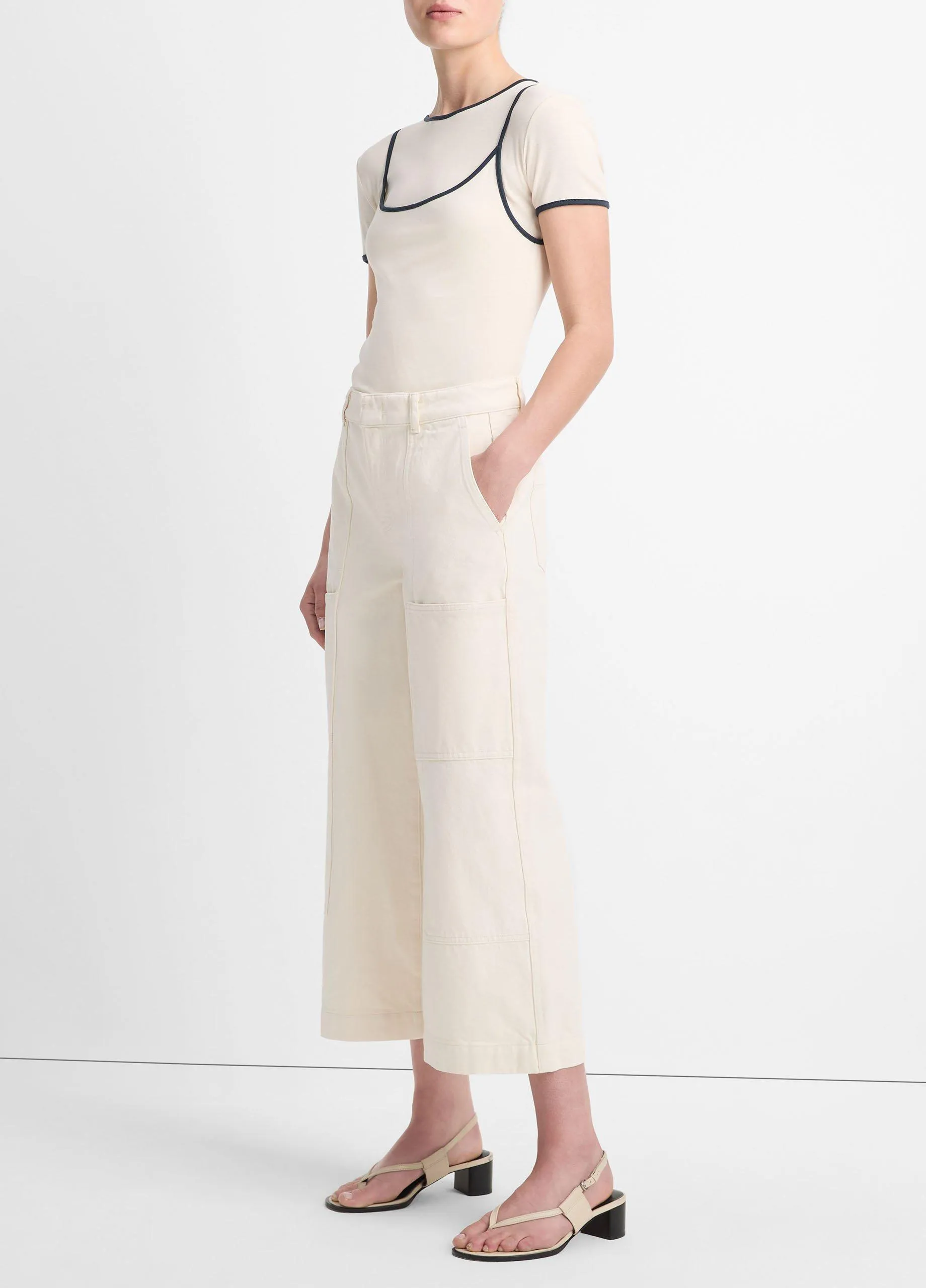 Cotton Mid-Rise Utility Wide Crop Pant