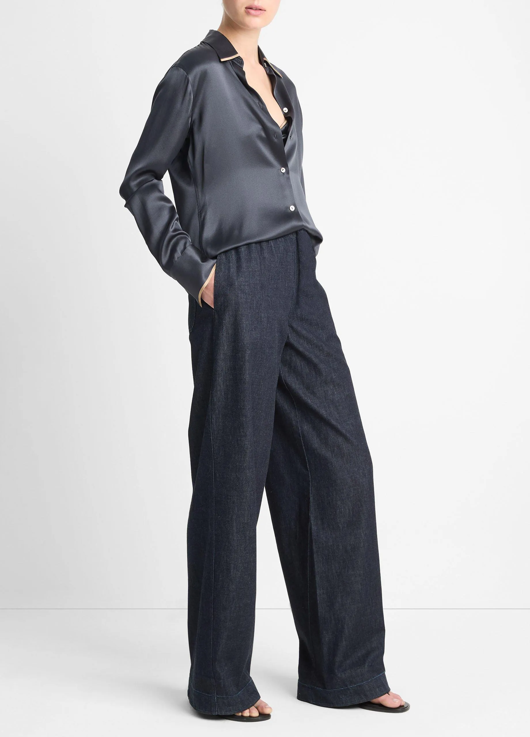 Cotton Mid-Rise Wide-Leg Pant