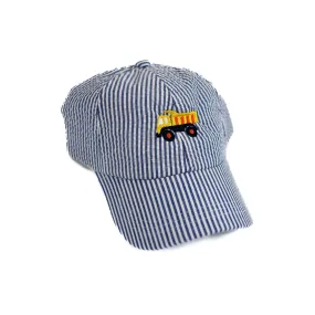 Denim Embroidered Seersucker Ball Cap - Dump Truck