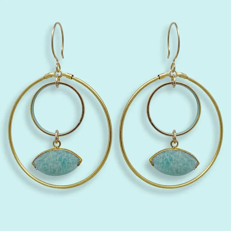 Double Circle Earrings with Amazonite Eyes