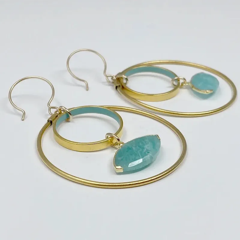 Double Circle Earrings with Amazonite Eyes