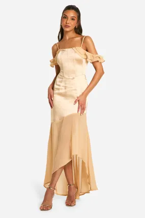 Dresses | Satin Chiffon Mix Corset Drape Maxi Dress | boohoo