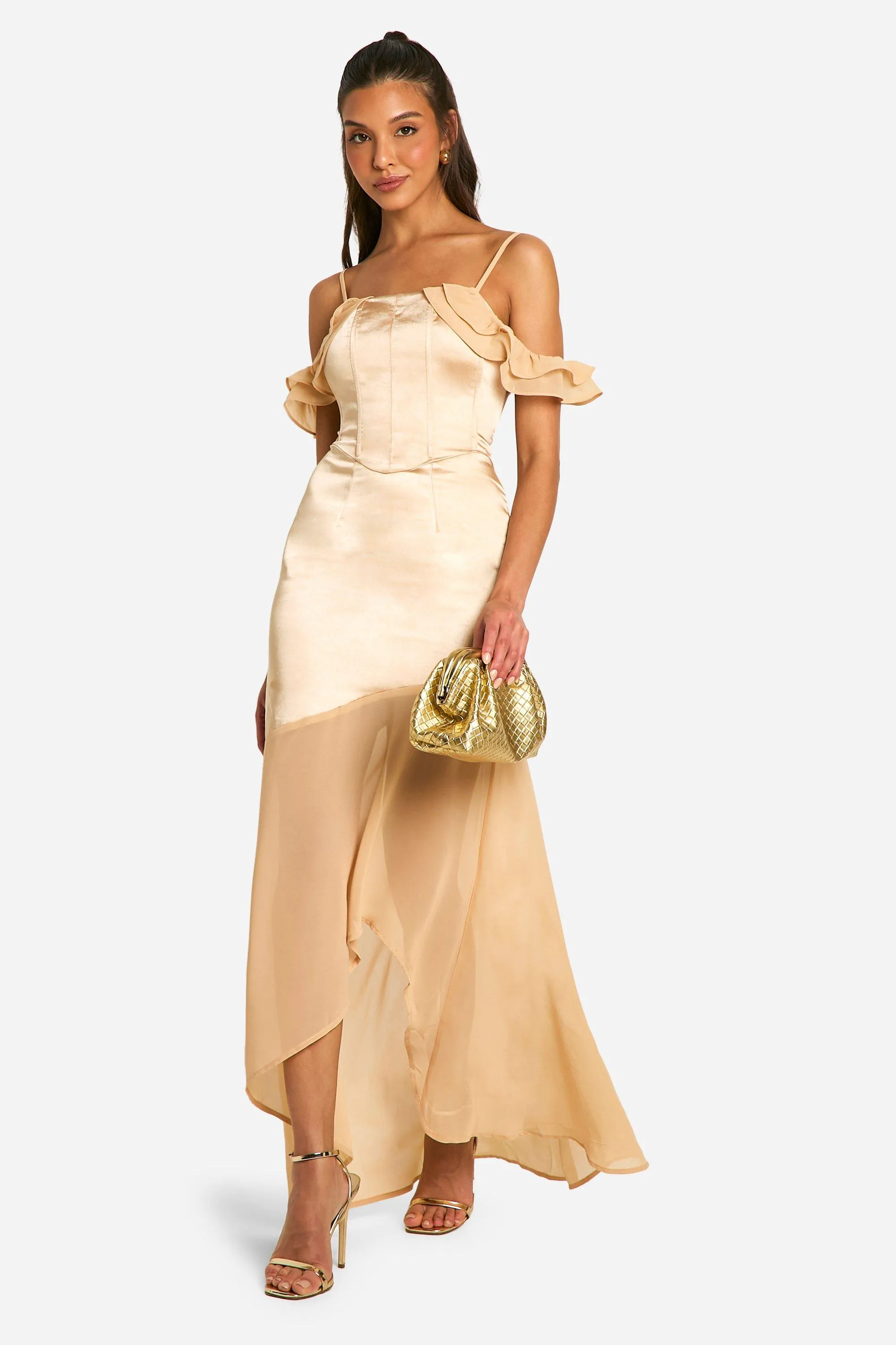 Dresses | Satin Chiffon Mix Corset Drape Maxi Dress | boohoo