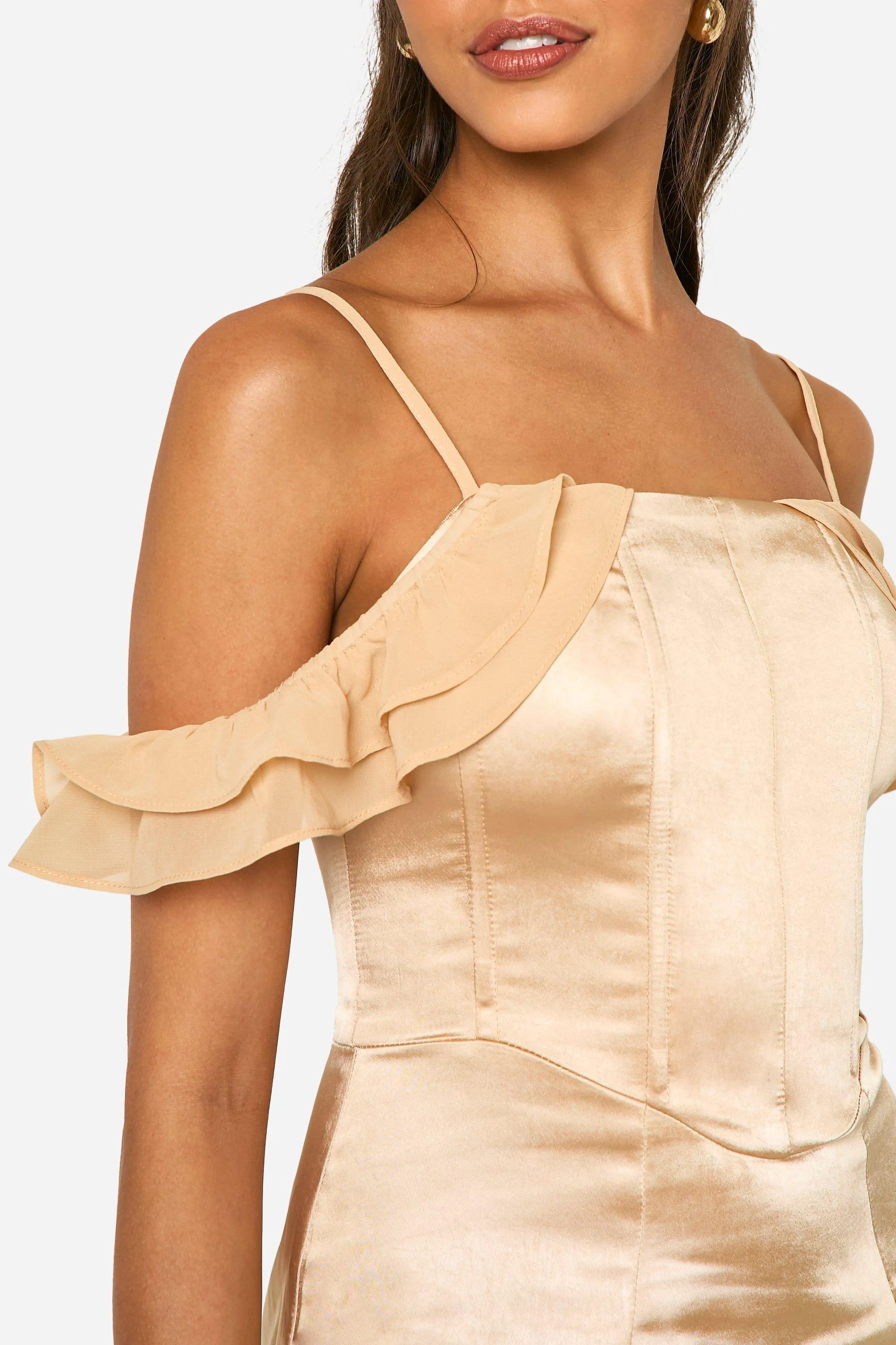 Dresses | Satin Chiffon Mix Corset Drape Maxi Dress | boohoo